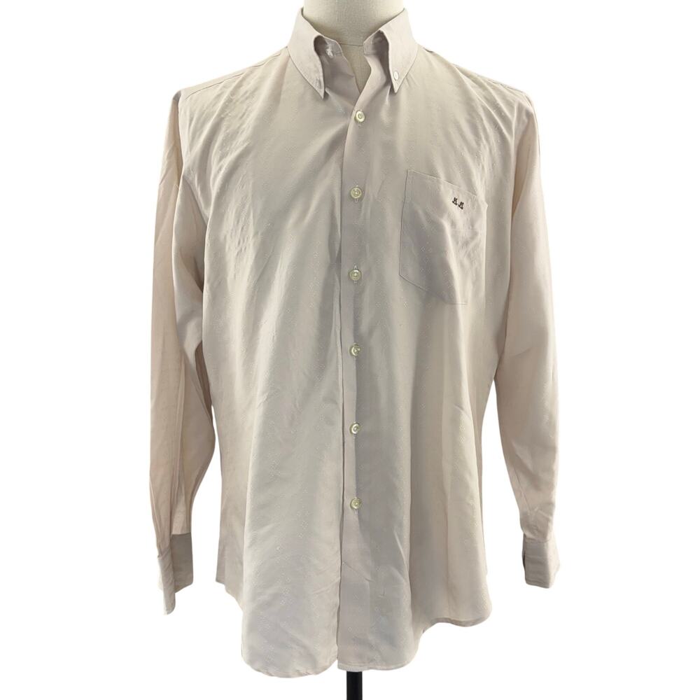 Vintage 80s Jimmy’s Button Down Long Sleeve Shirt Beige White Men's Large